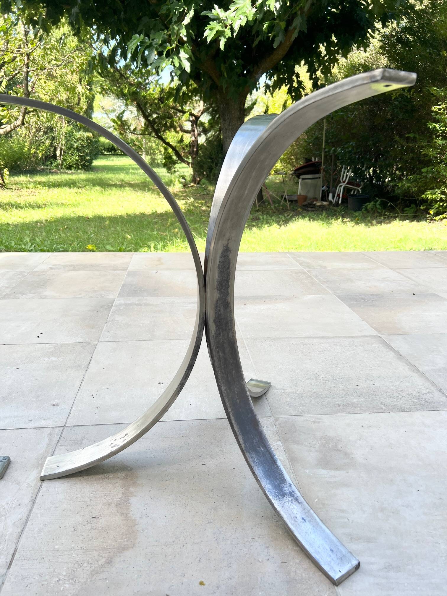 Oval dining table 1960-1970 smoked glass top and chrome base