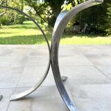 Oval dining table 1960-1970 smoked glass top and chrome base