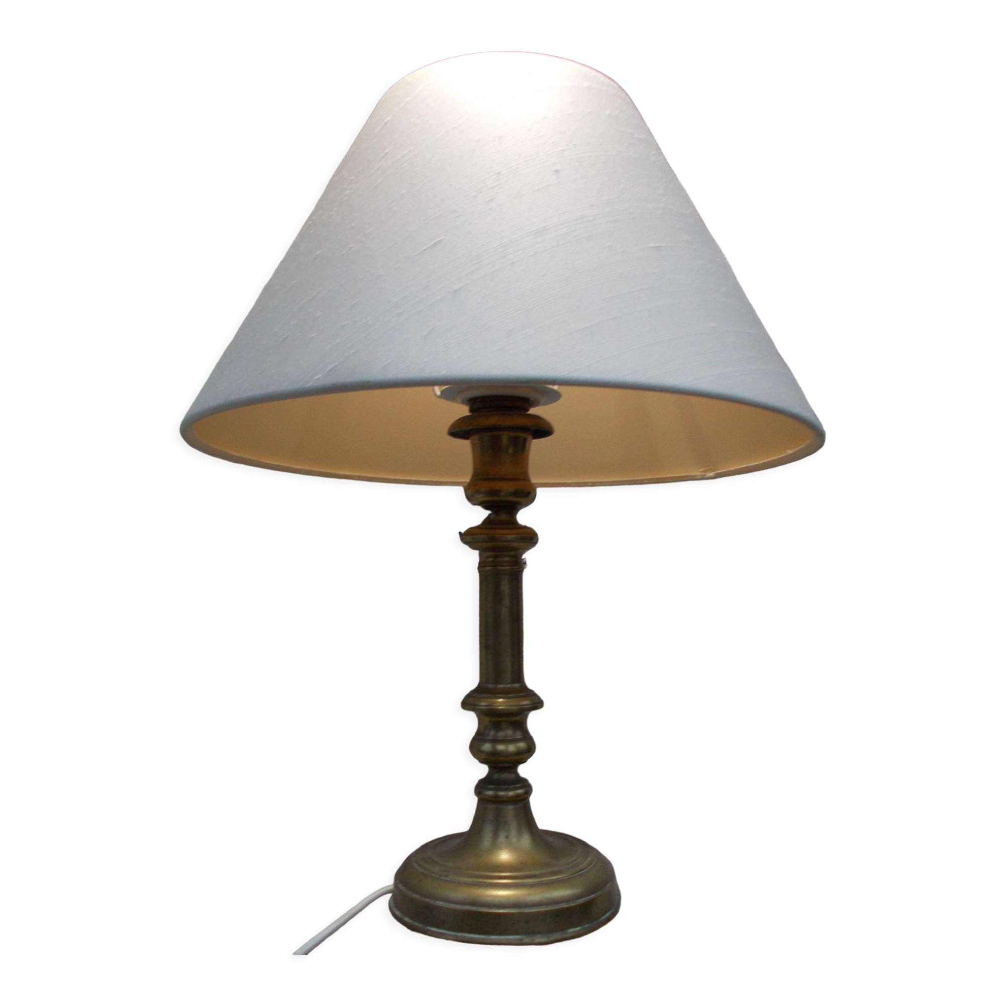 Old brass candle holder XIXth electrification vintage lampshade