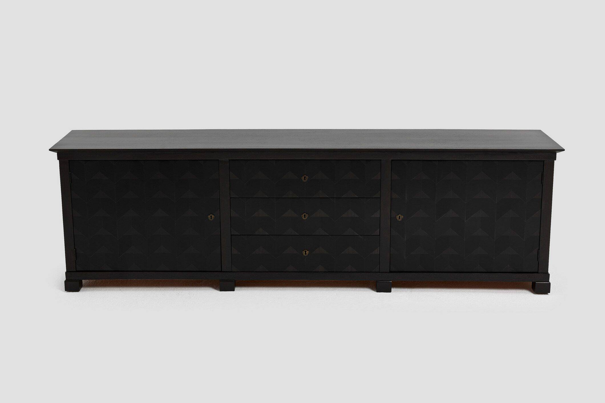 Brutalist Oak Craftsmanship Sideboard, 1960s/70s, Germany, Brass Accents