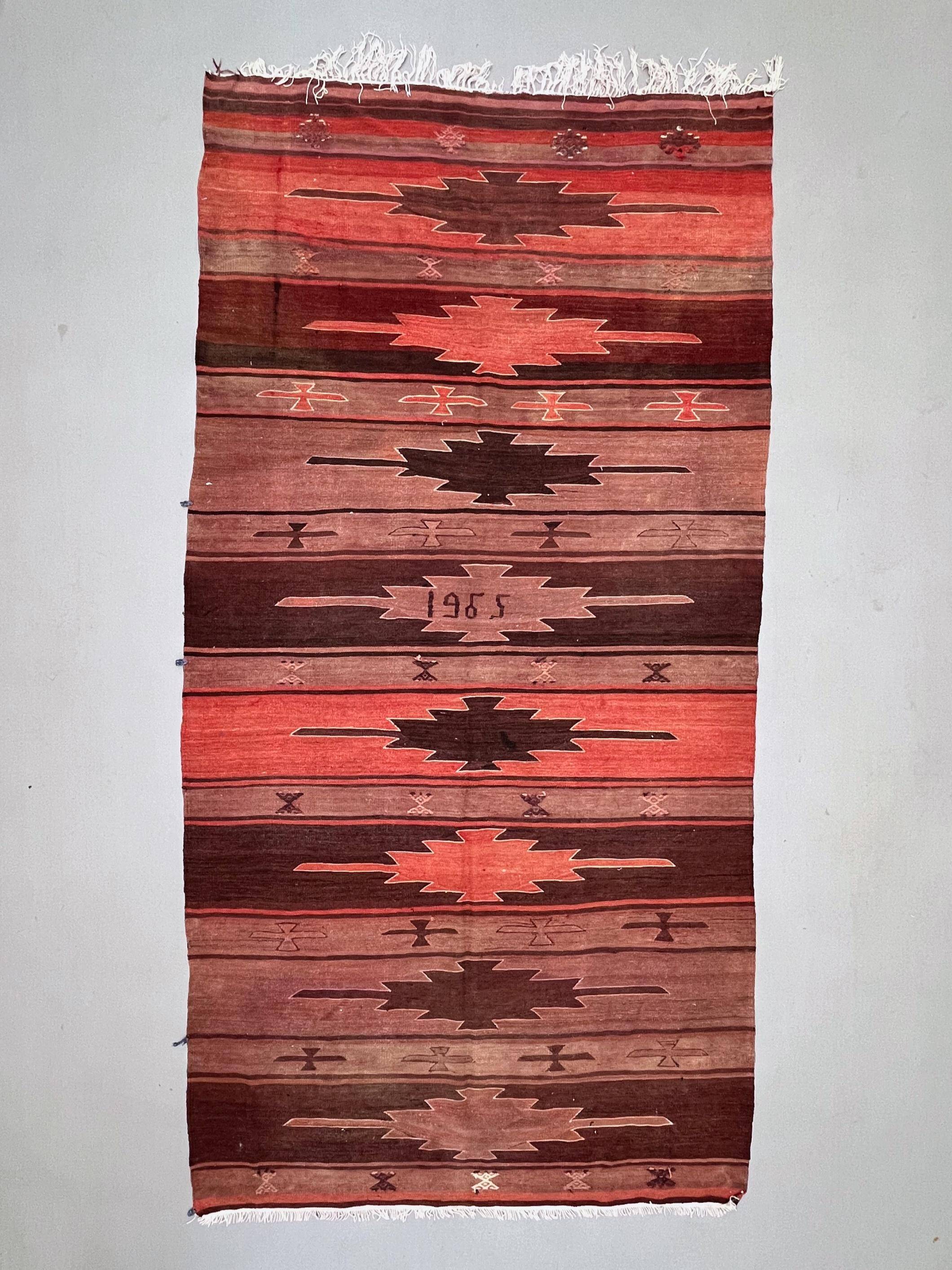 Large Vintage Turkish Kilim Rug 327x167 cm Wool Kelim