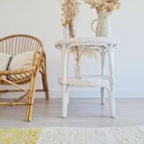 Antique white rattan side table