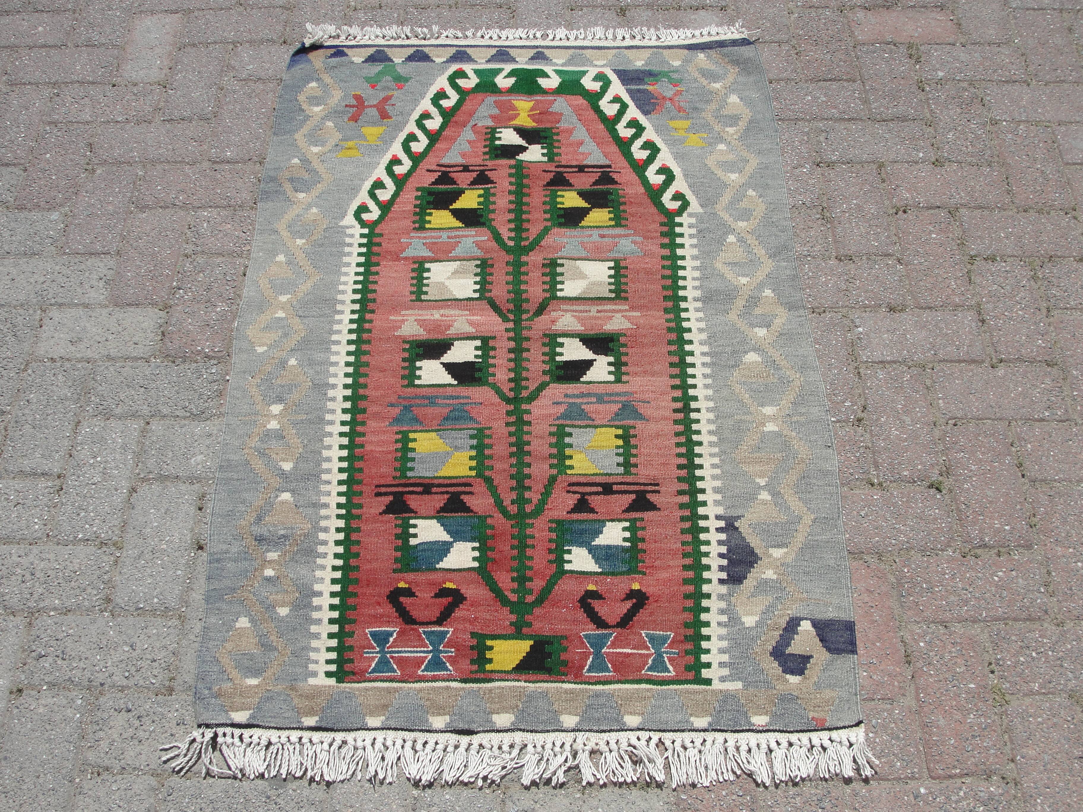 Small handmade area kilim rug carpet