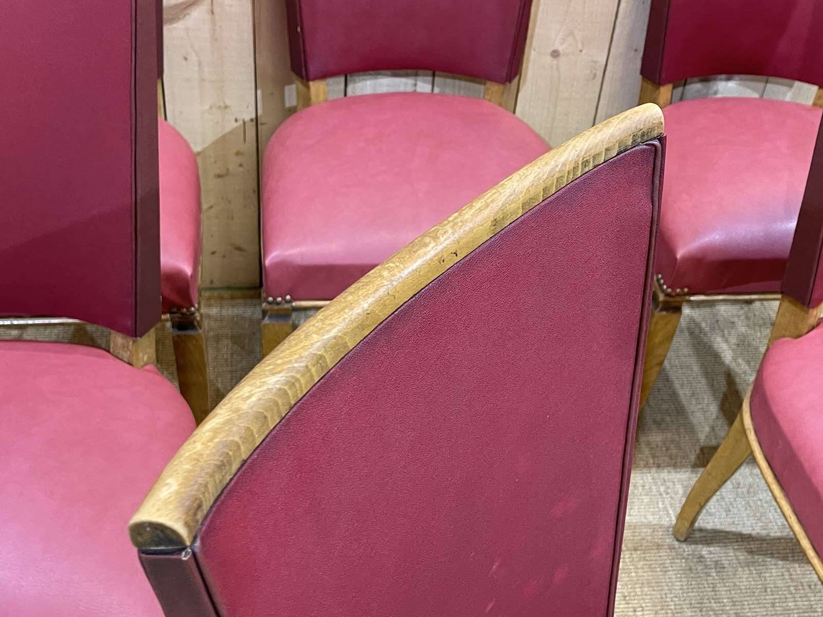 Set of 6 beech chairs with skai in the style of Jules Leleu.