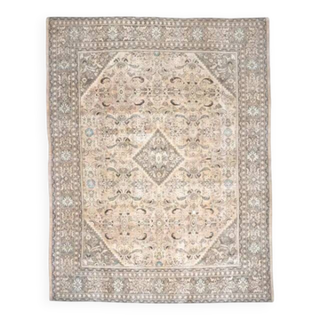 1970s Vintage Persian Handmade Wool Cotton Light Brown Area Rug 302x394