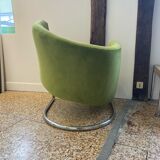 Erling Revheim, Armchair model "Spiral" in chrome tubular metal and green fabric