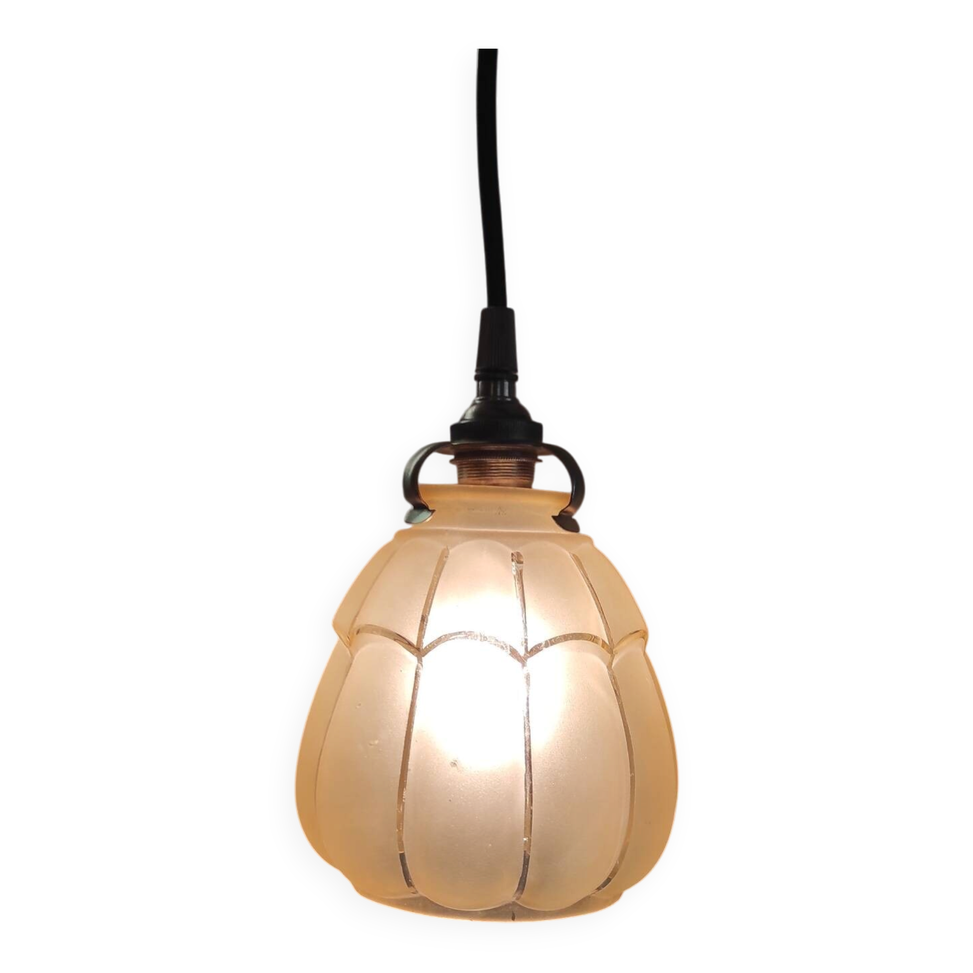 Art Deco lampshade in gilded glass and brass frame - mid 20th century