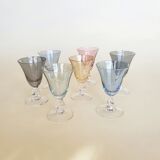 set of 7 multicolored Harlequin liqueur glasses