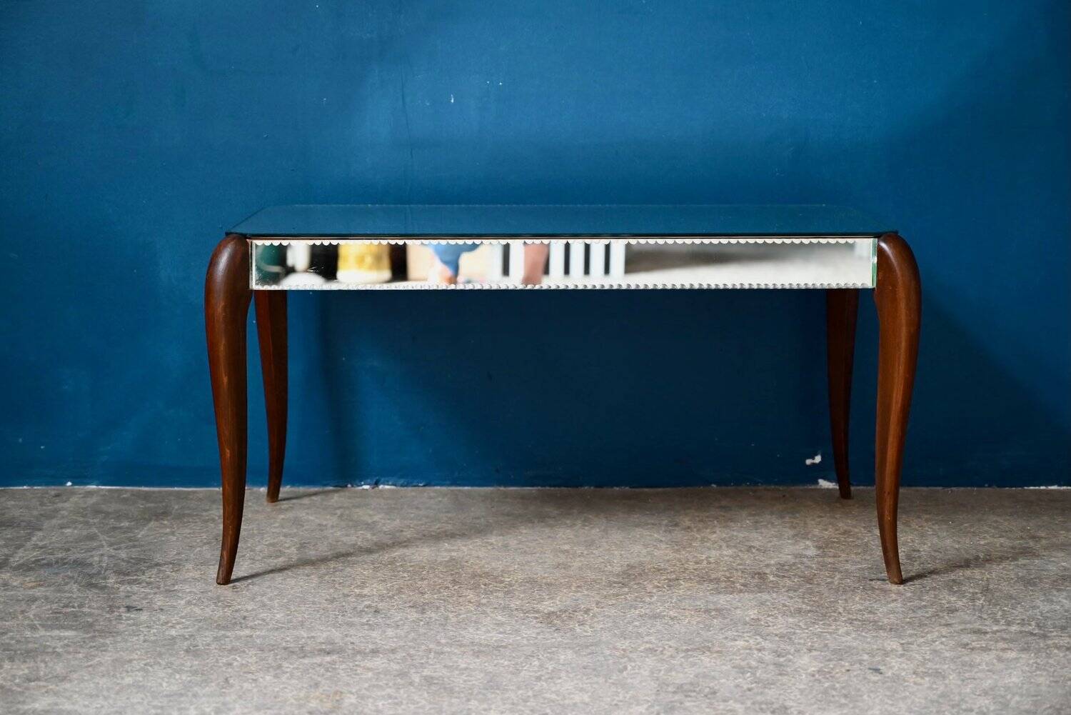 Art Deco coffee table with bevelled mirror from the 1940s, bohemian chic.