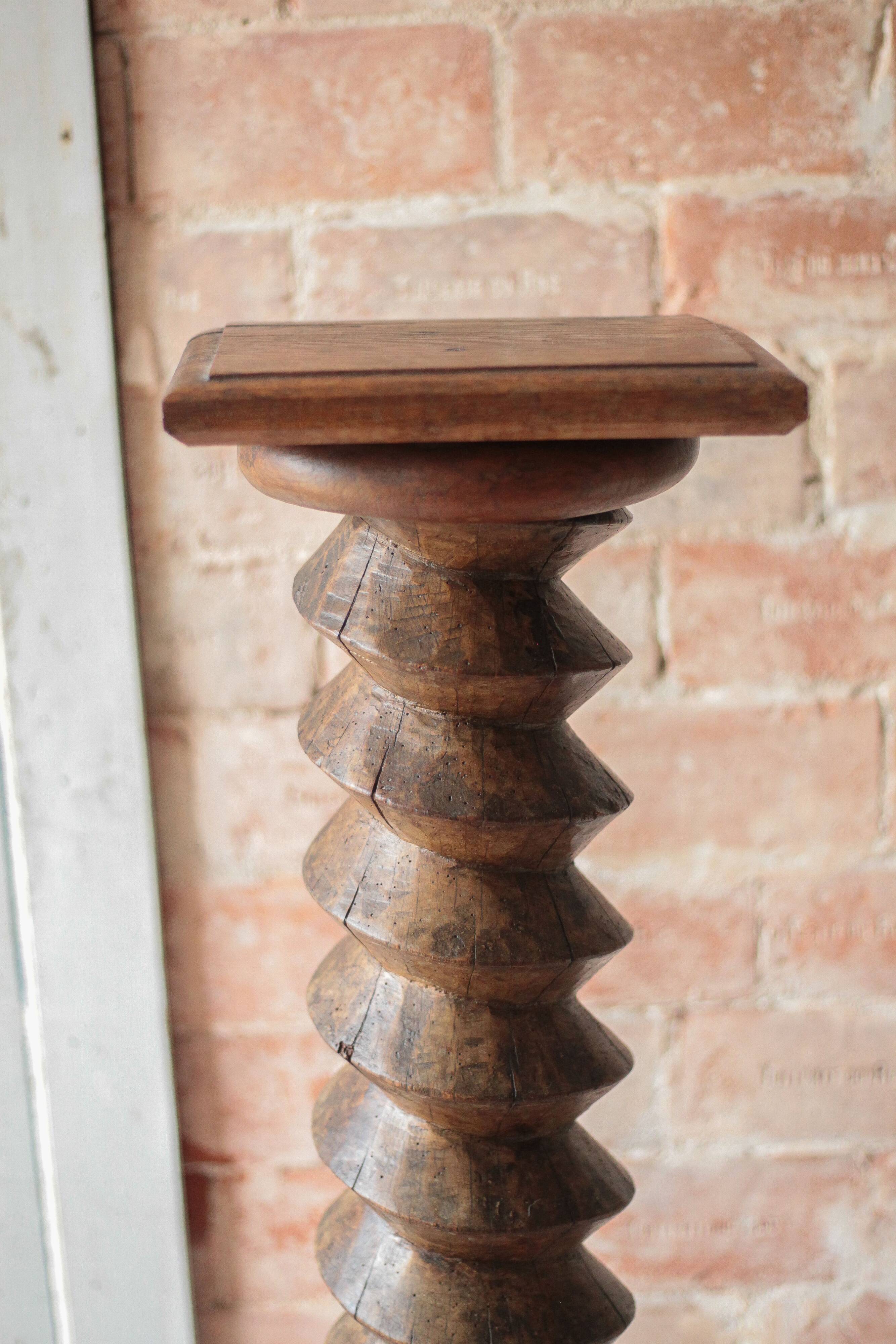 Vintage turned wooden press screw column