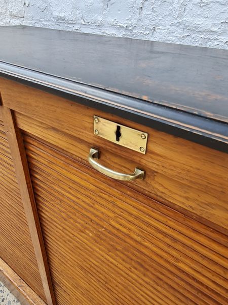 Double filing cabinet with oak curtain circa 1930