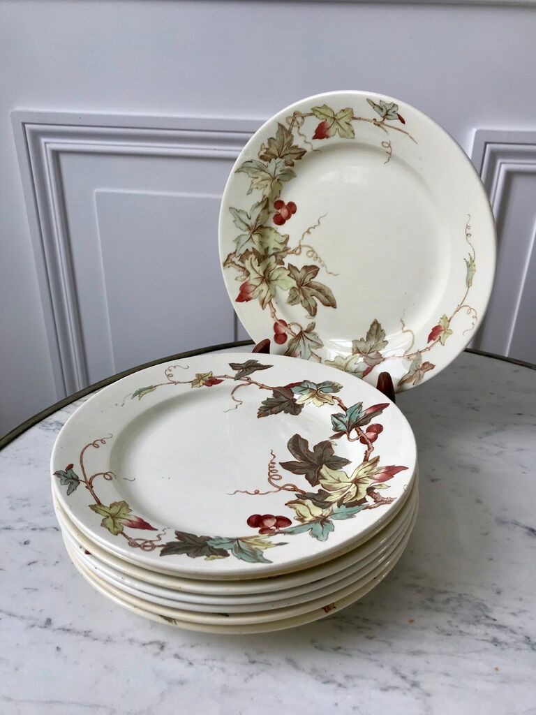 set of 8 dessert plates Terre de Fer Lunéville model Lier XIXth