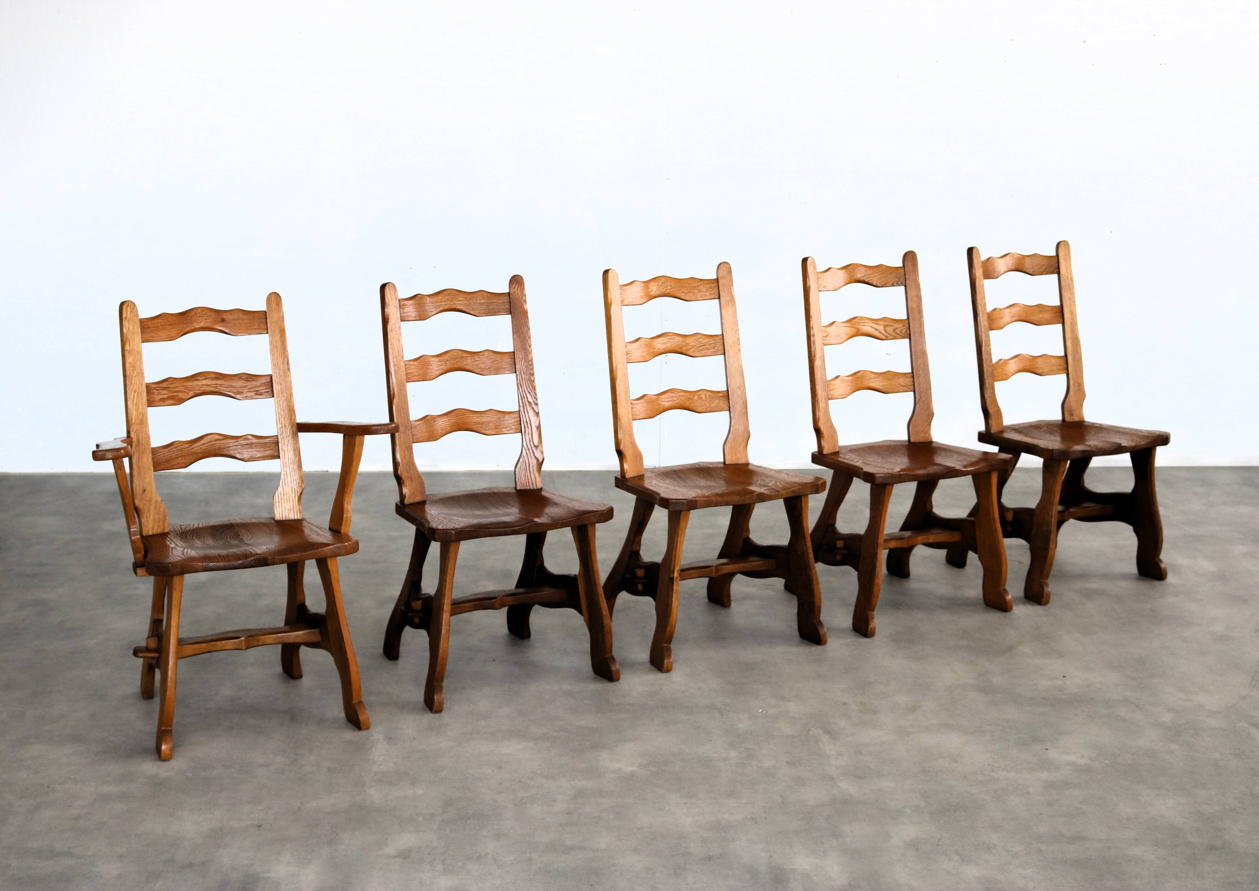 Brutalist dining chairs | vintage chairs | 1950s | oak