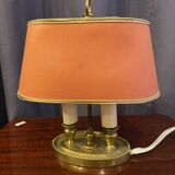 Bouillotte lamp in bronze double lights with fabric lampshade small model