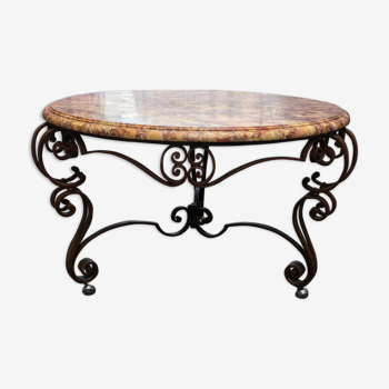 Coffee table round marble wrought iron