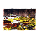 Original Monotype Lisbon by night, illustration