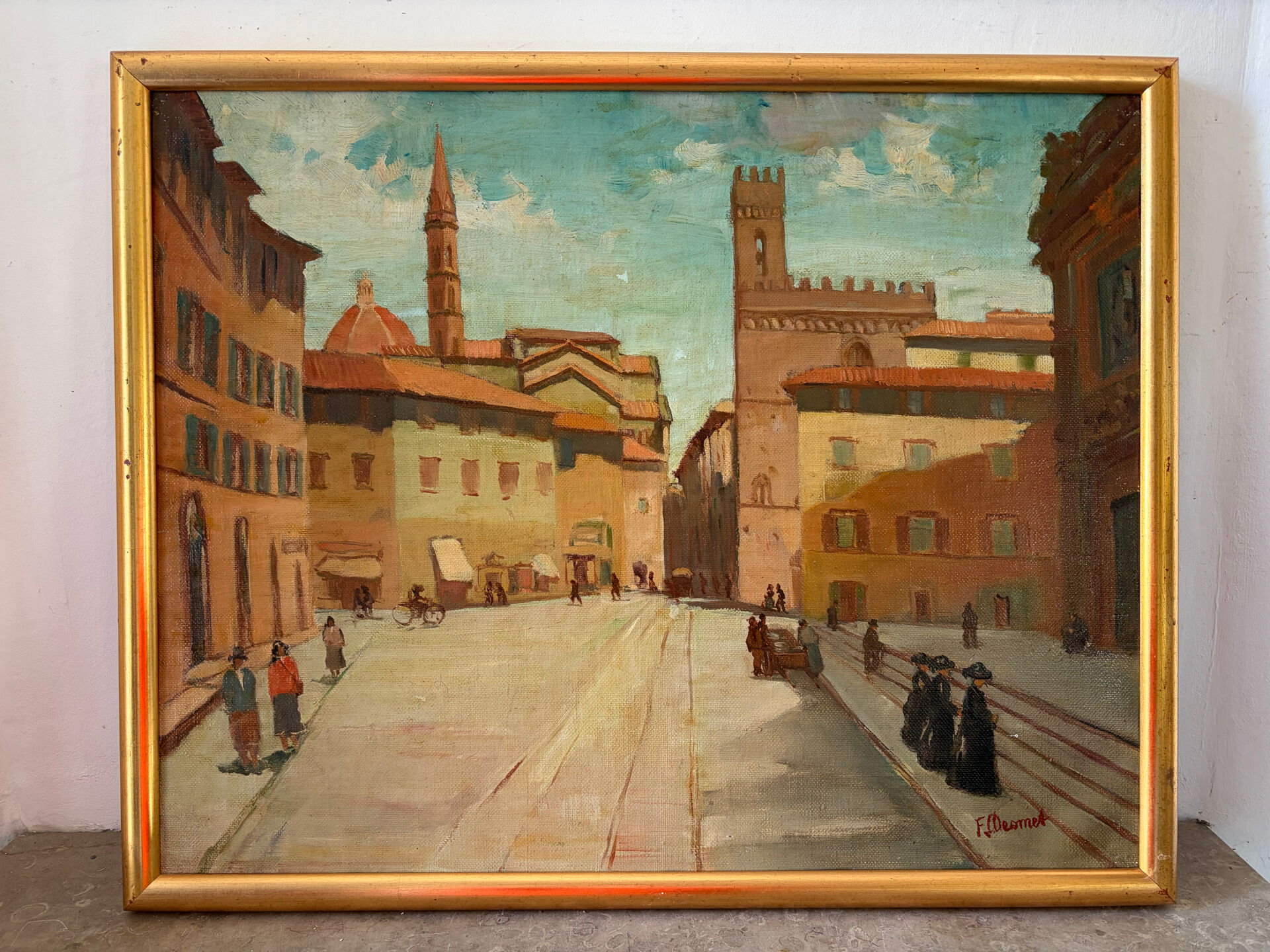 View of Florence, oil on canvas signed Desmet