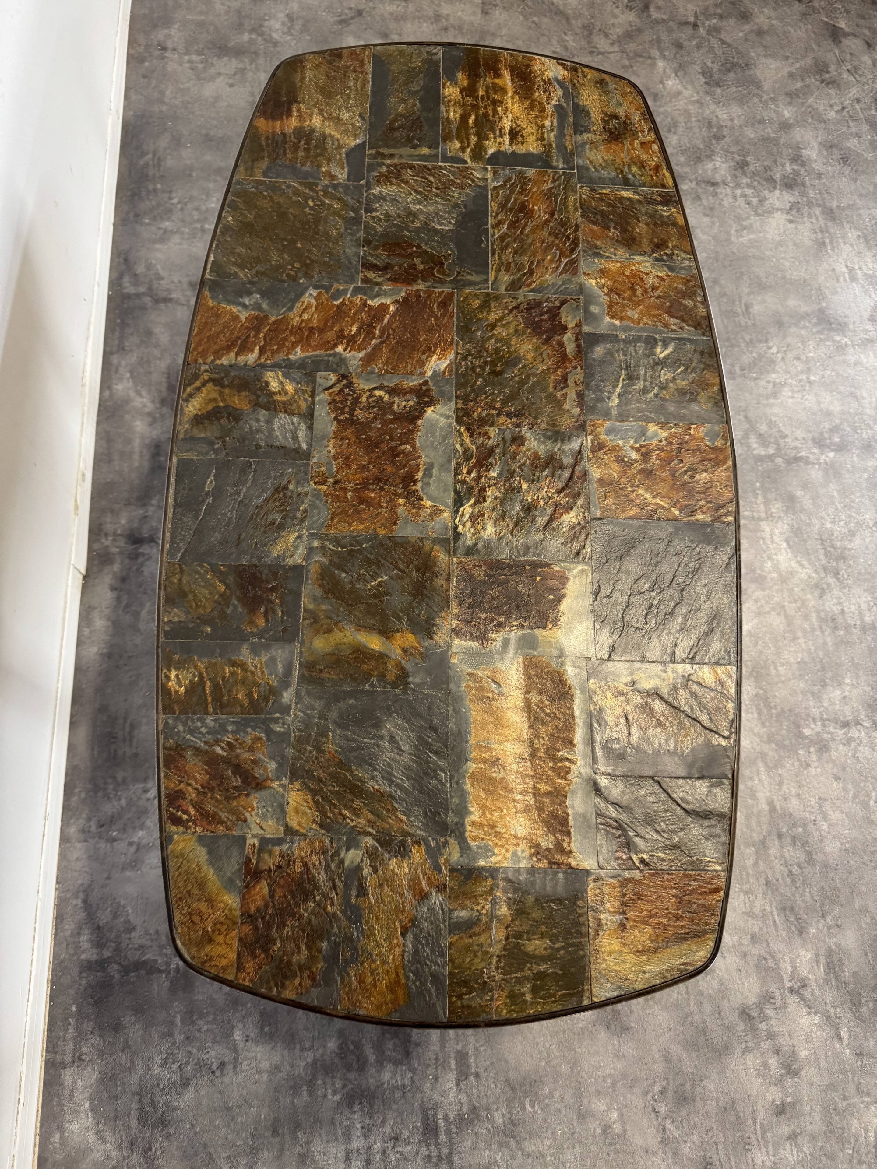 Wrought iron coffee table with slate top