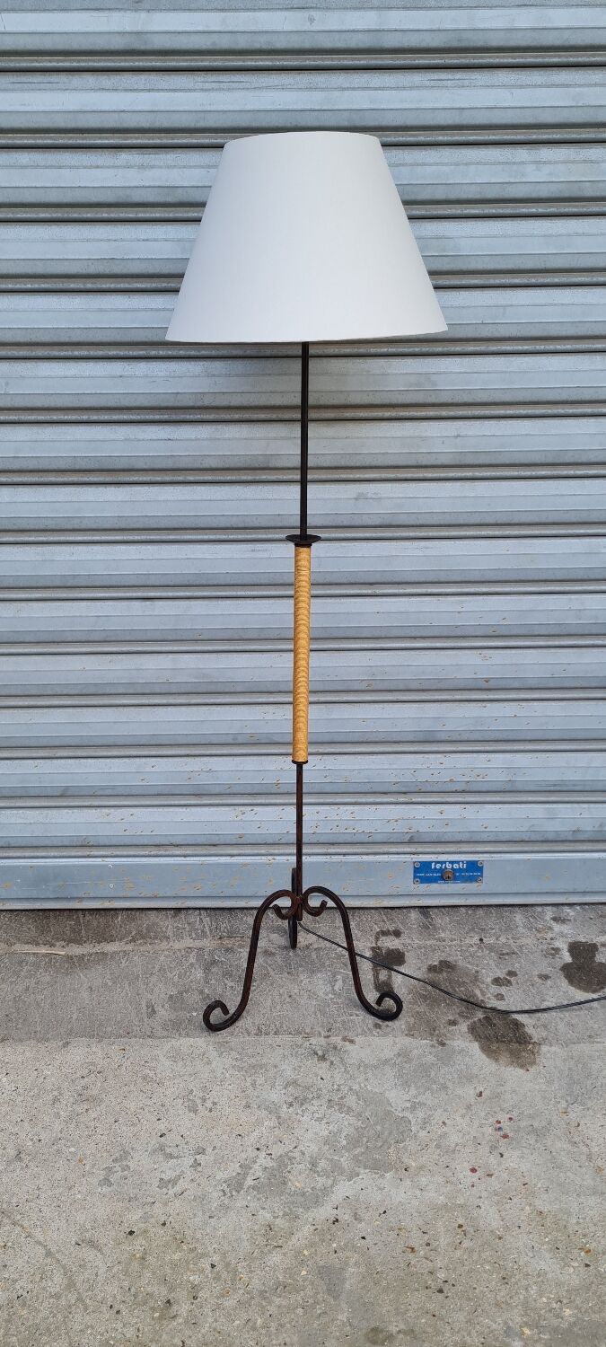 Wrought iron floor lamp and rope
