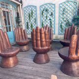 Set of 6 wooden "hand" chairs