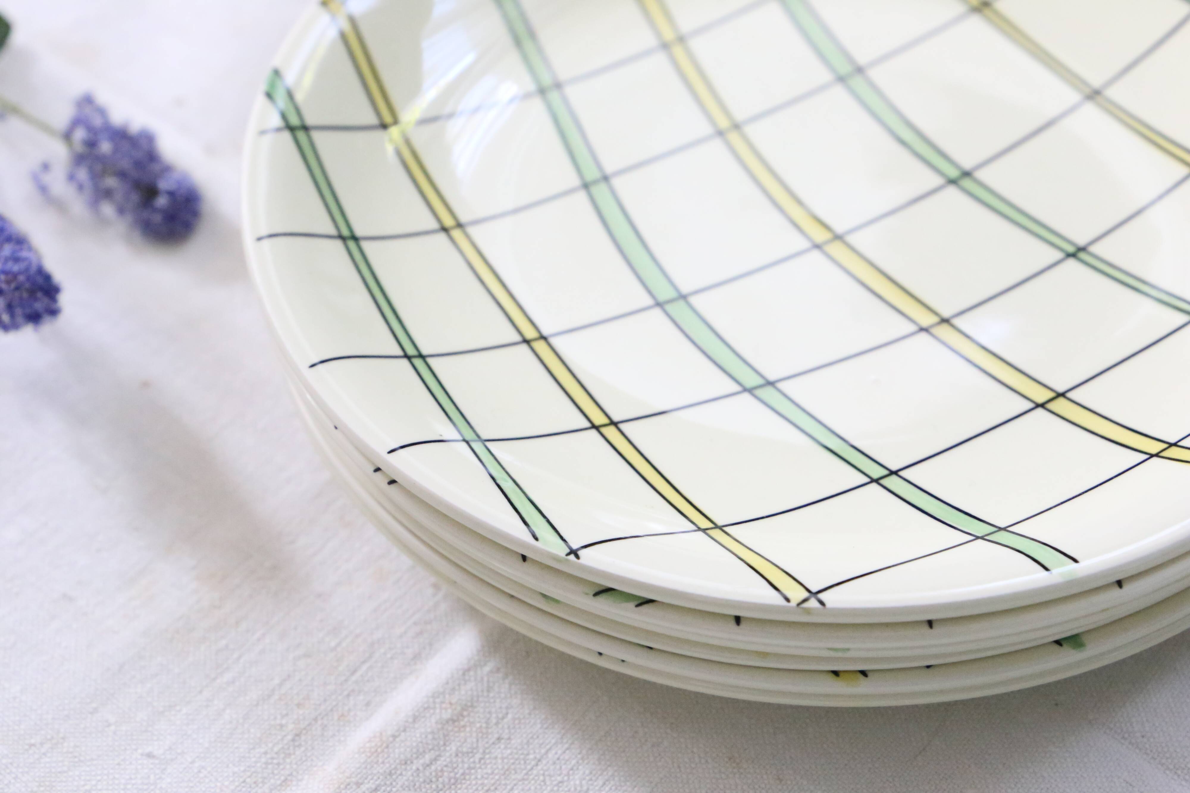 Set of 6 flat plates Salins, Yves pattern, vintage French