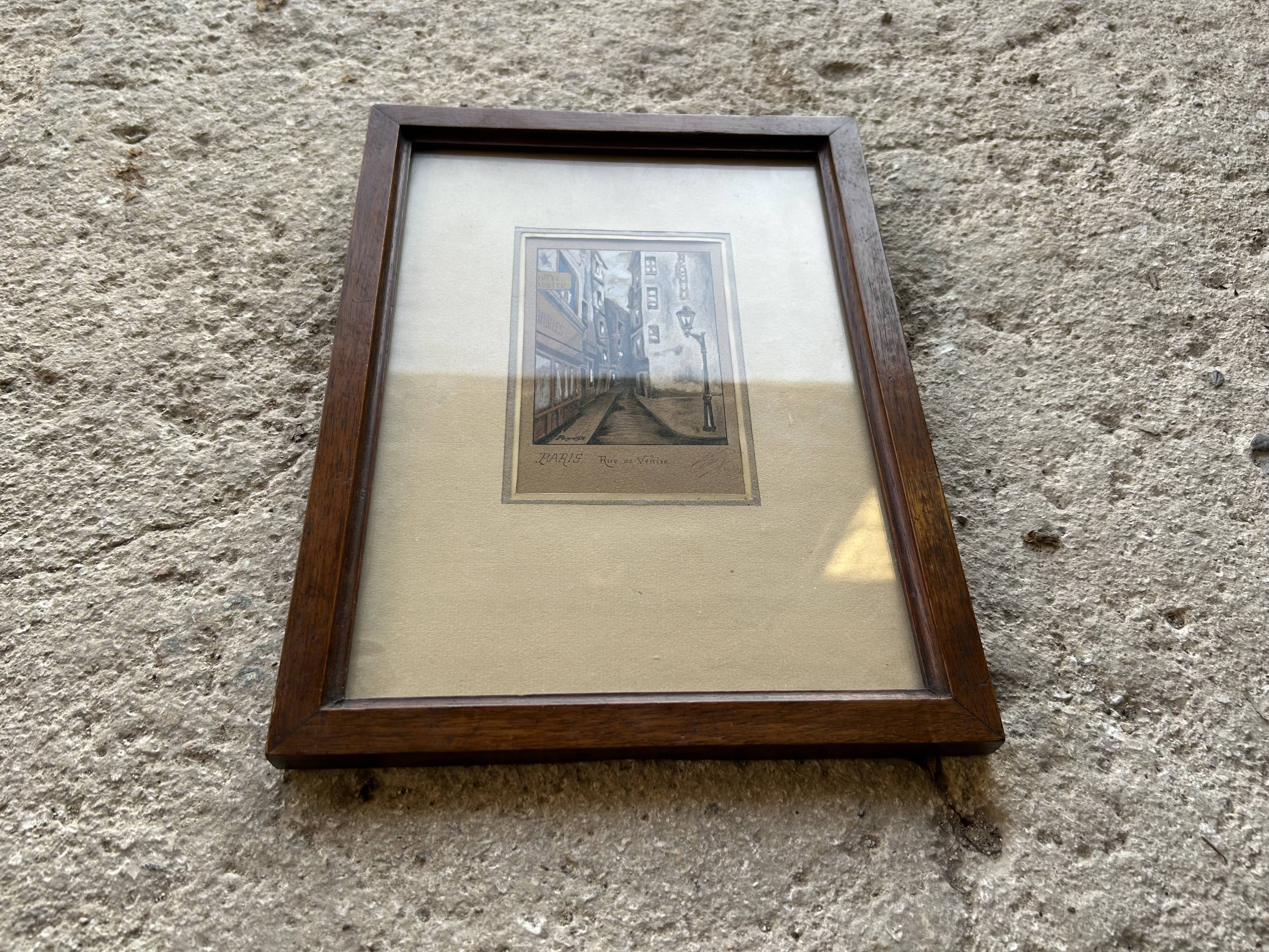 Antique illustration of Paris, signed and dated 1934