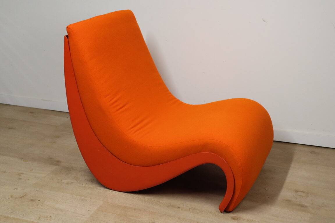 Vintage organic armchair in orange fabric and fiber, 1970