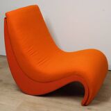 Vintage organic armchair in orange fabric and fiber, 1970