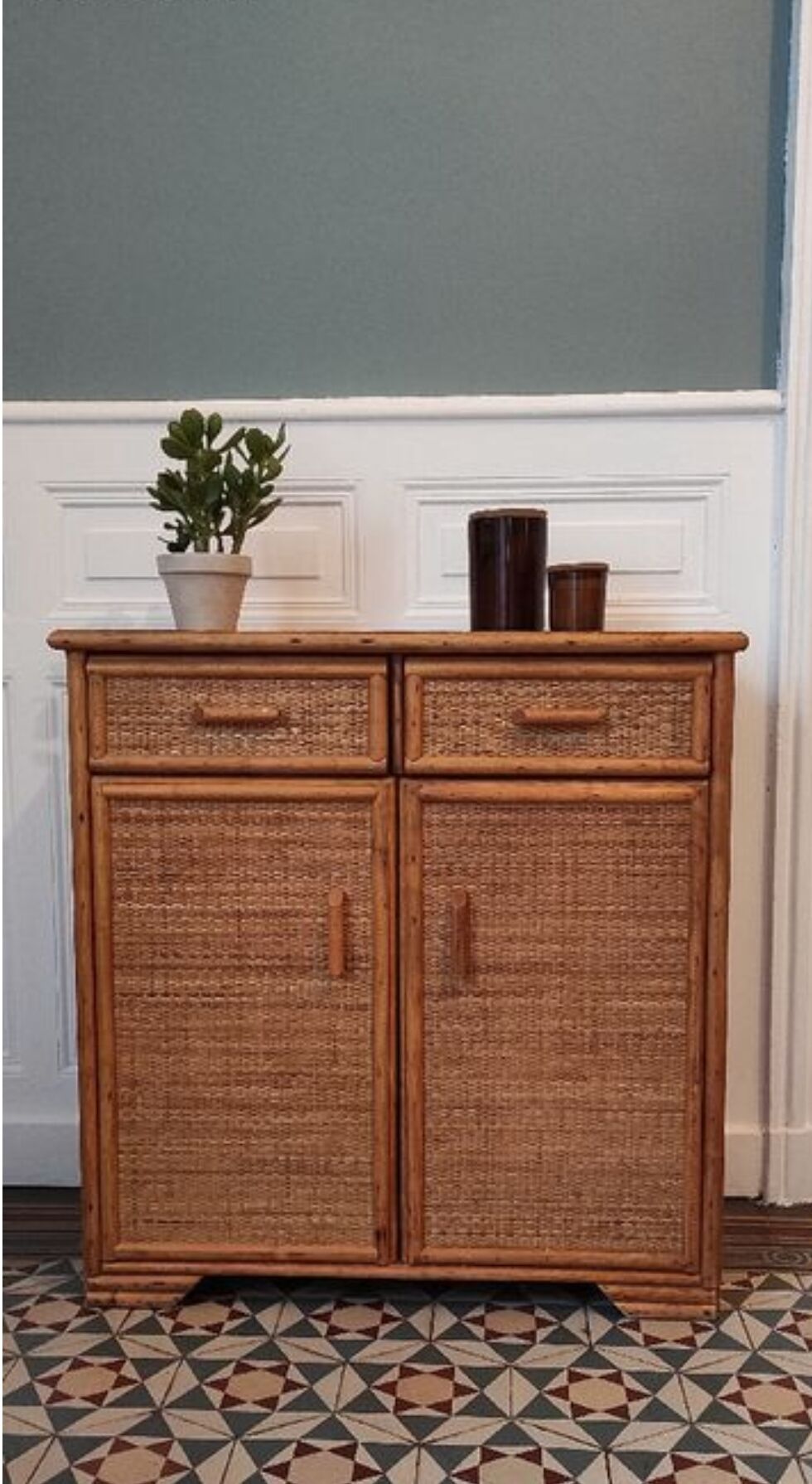 Commode rotin et bambou