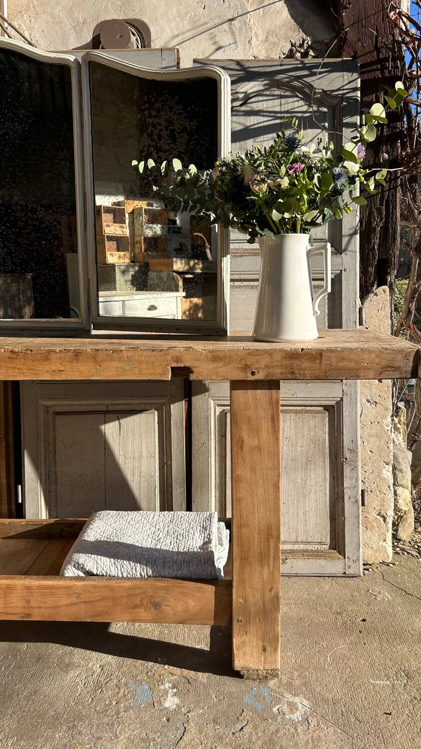 Large raw solid wood workbench