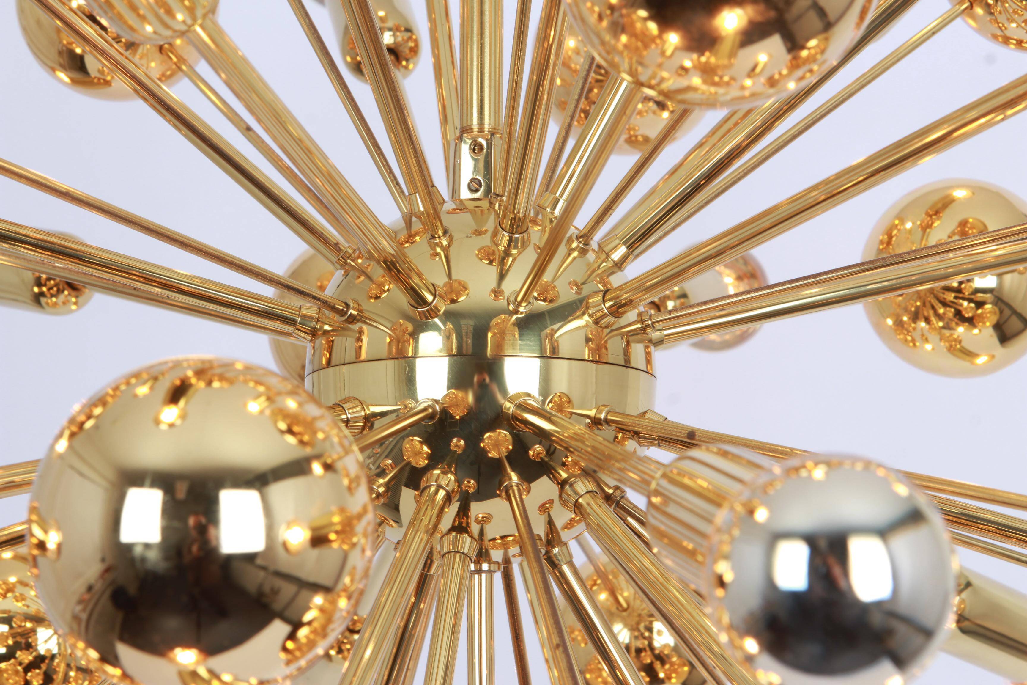 Large brass Sputnik space chandelier from the Space Age by Cosack, Germany, 1970s.