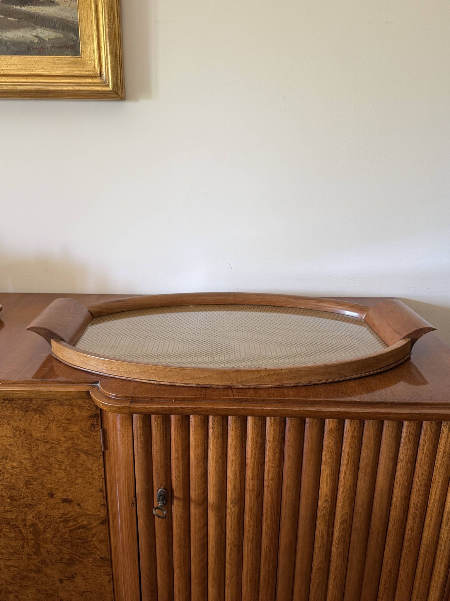 Mid-century wood and brass tray, Italy 1950s