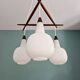 Scandinavian chandelier in teak and white opaline, 1960s