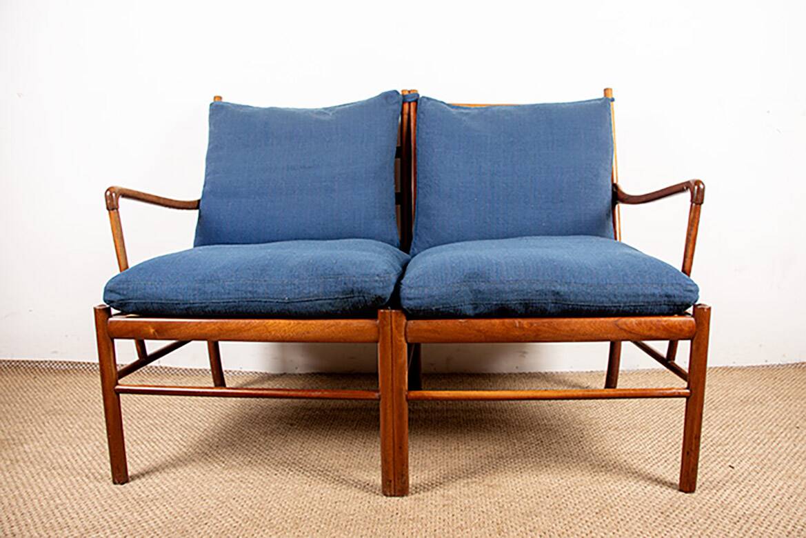 Danish 2-seater sofa in mahogany and cane by Ole Wanscher, 1960.