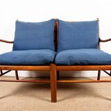 Danish 2-seater sofa in mahogany and cane by Ole Wanscher, 1960.