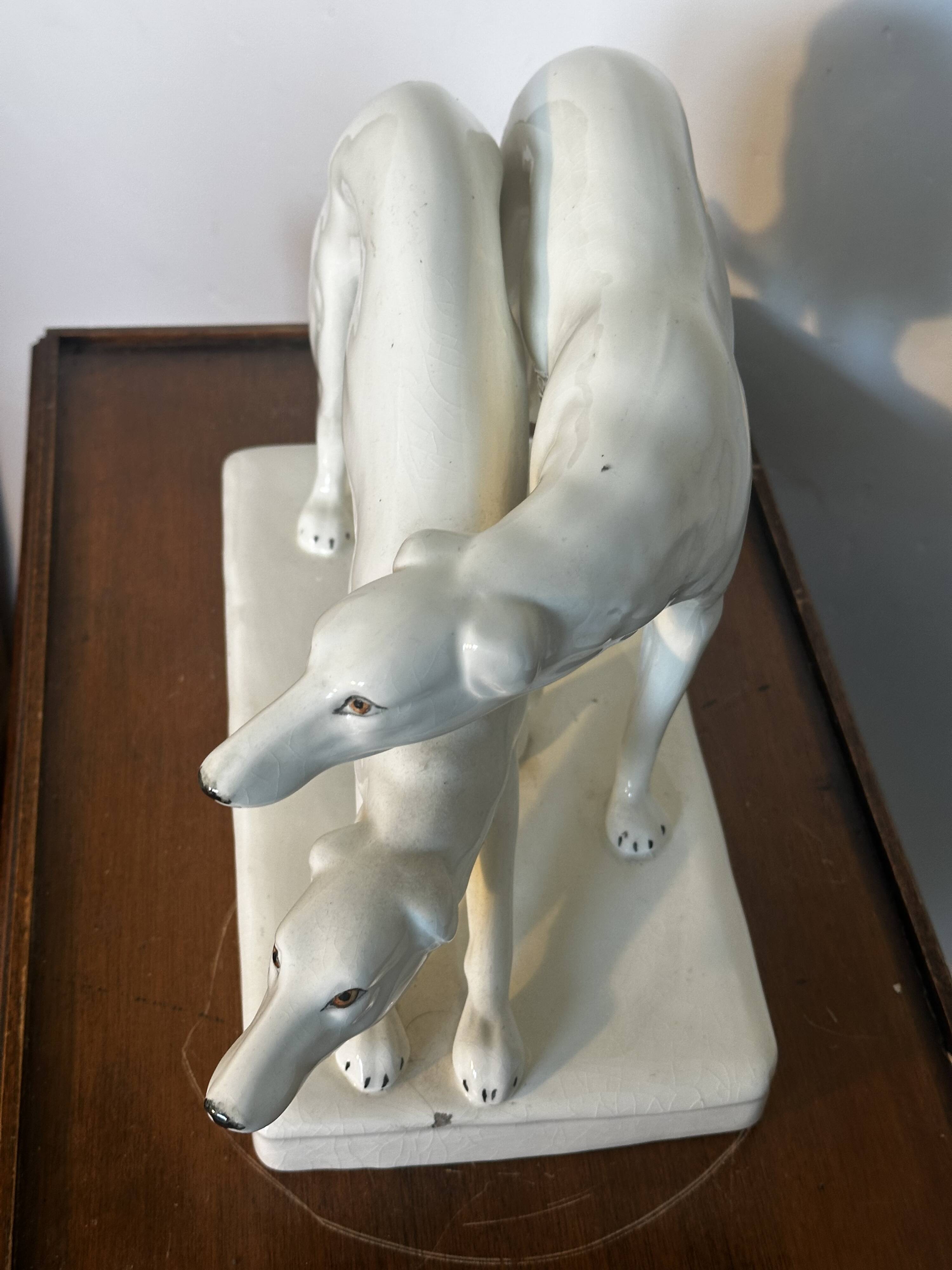 Pair of Borzoi - White Greyhounds - Art Deco ceramic
