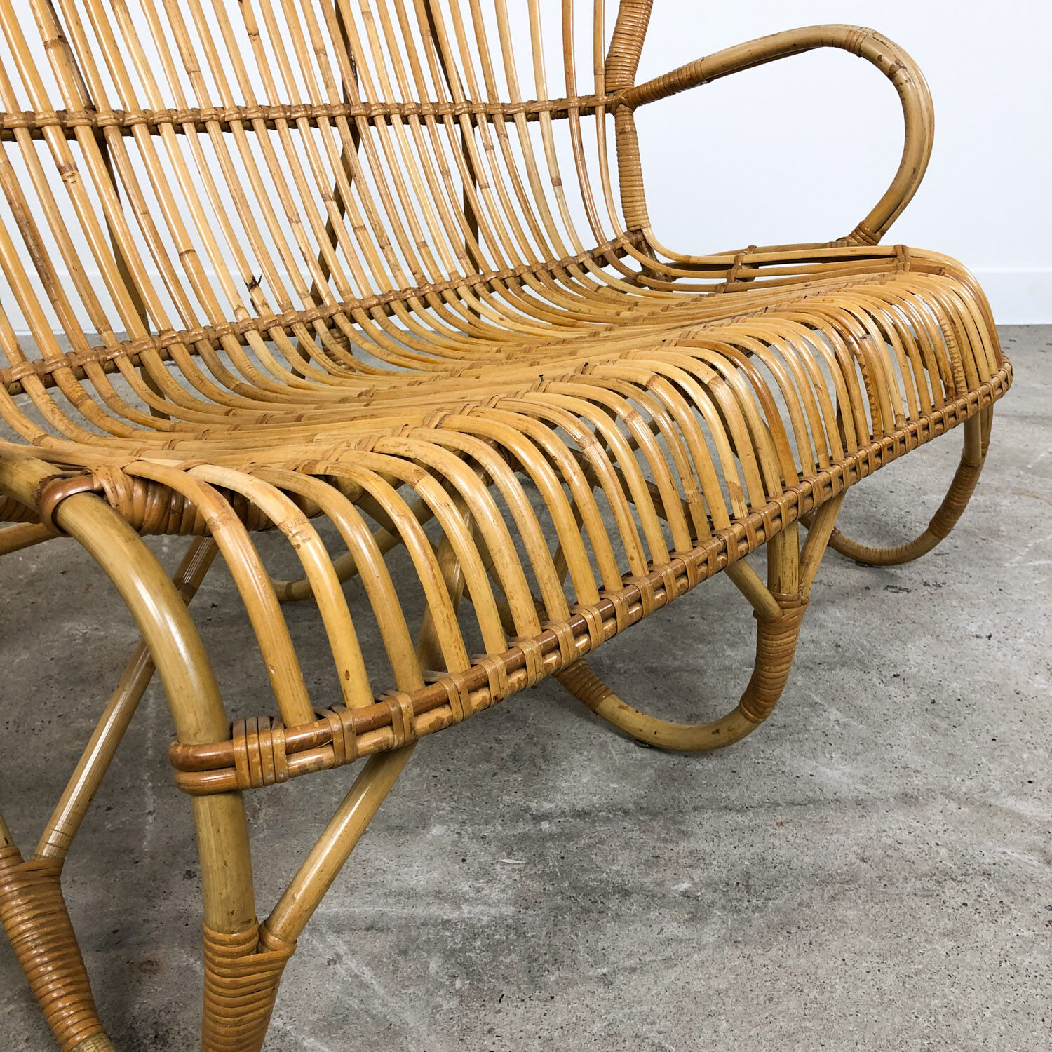Vintage rattan two seater sofa by Rohe Noordwolde