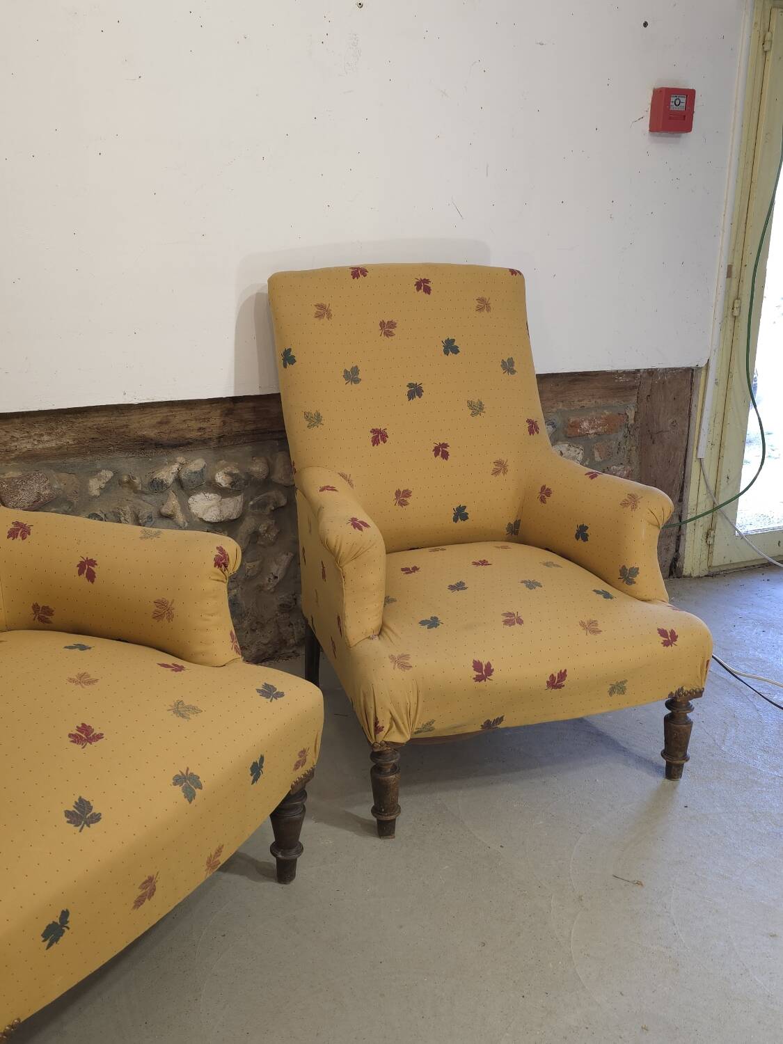 Pair of light mustard yellow English armchairs