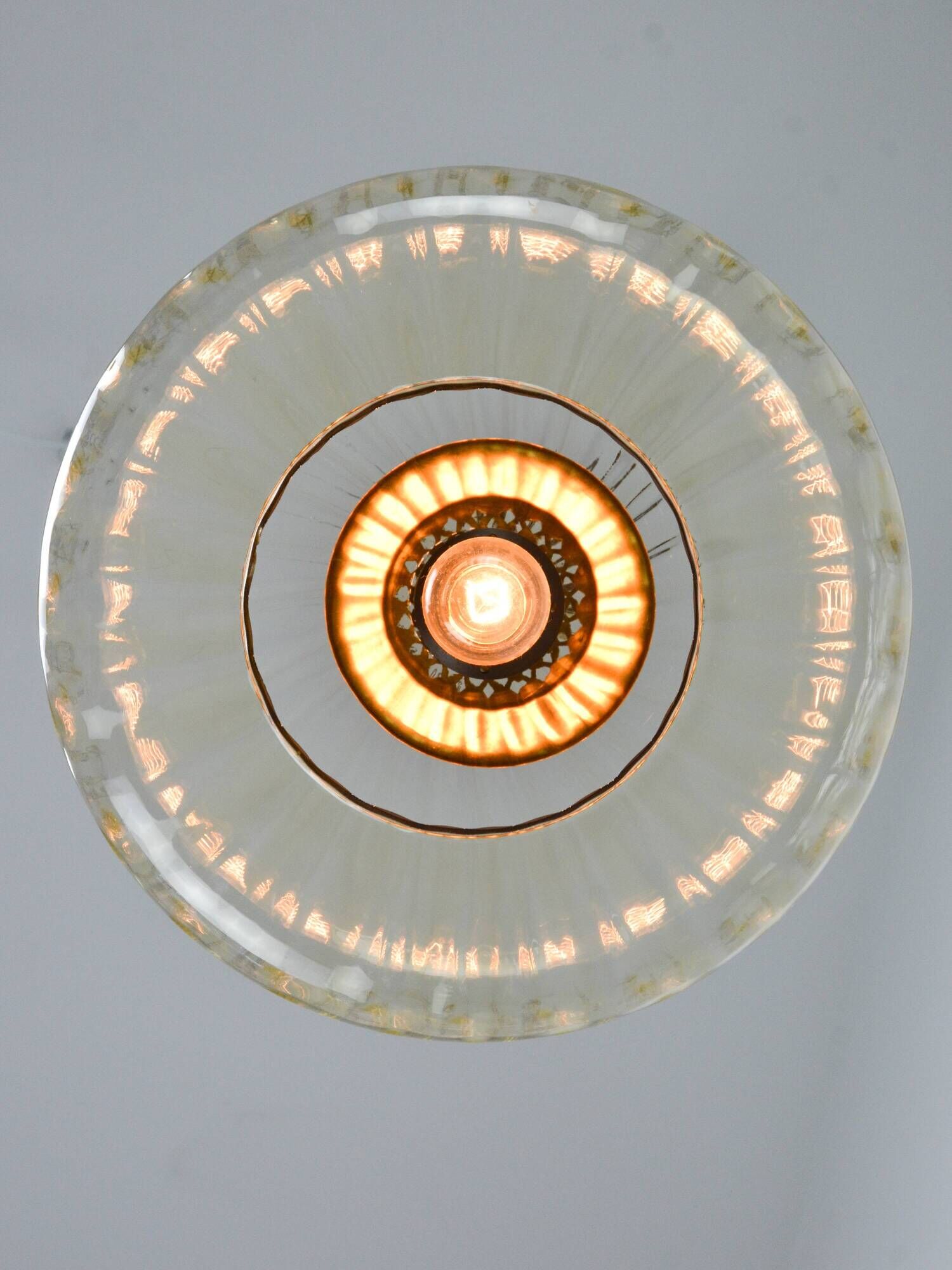 Vintage Light Beige Glass and Brass Pendant Lamp