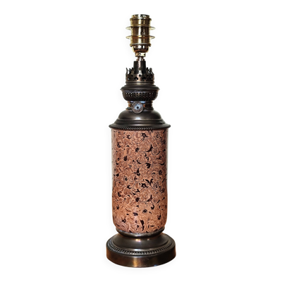 Lampe chinoisante en faïence beige orangé et noire - vase rouleau chinois