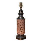 Lampe chinoisante en faïence beige orangé et noire - vase rouleau chinois