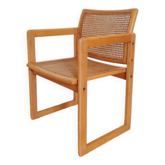 Beech and cane armchair 1980