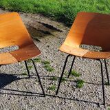 Pair of tonneau chairs by Pierre Guariche plywood base tubes 1954