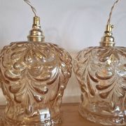 Duo of amber molded glass portable lamps