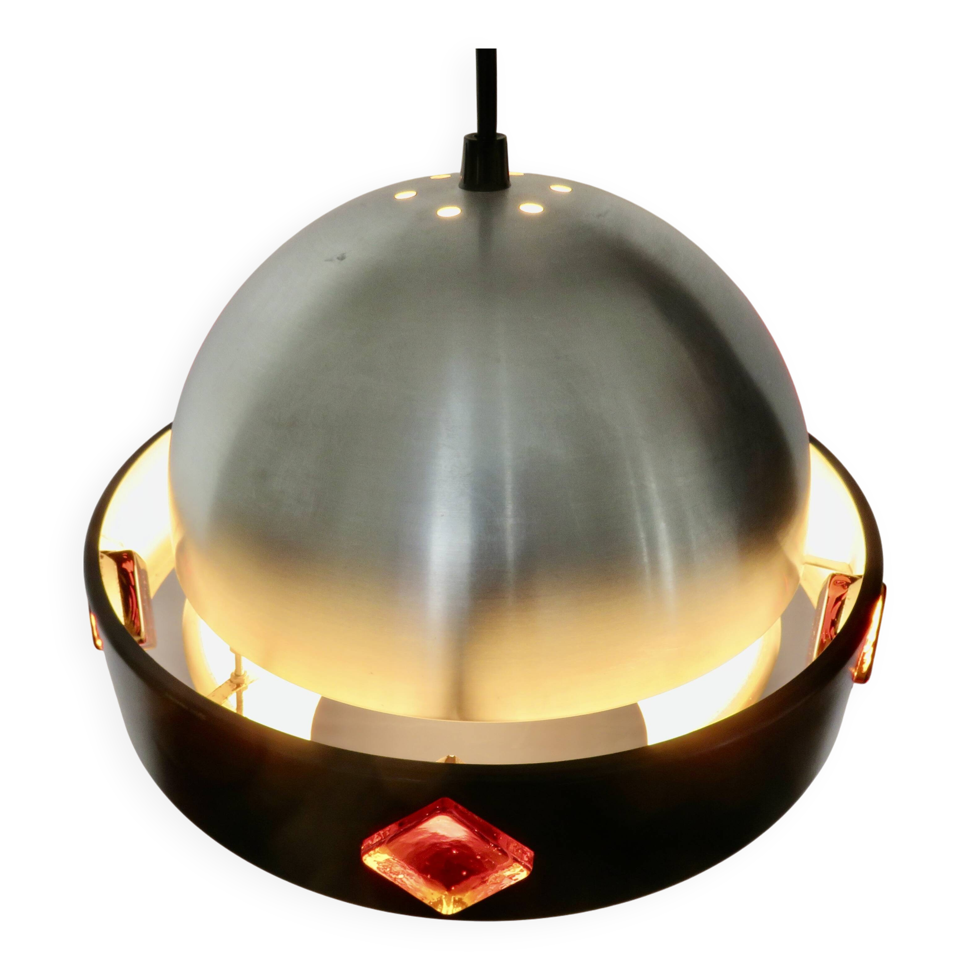 Space Age "Saturn" pendant light, 1970, aluminum, metal, resin