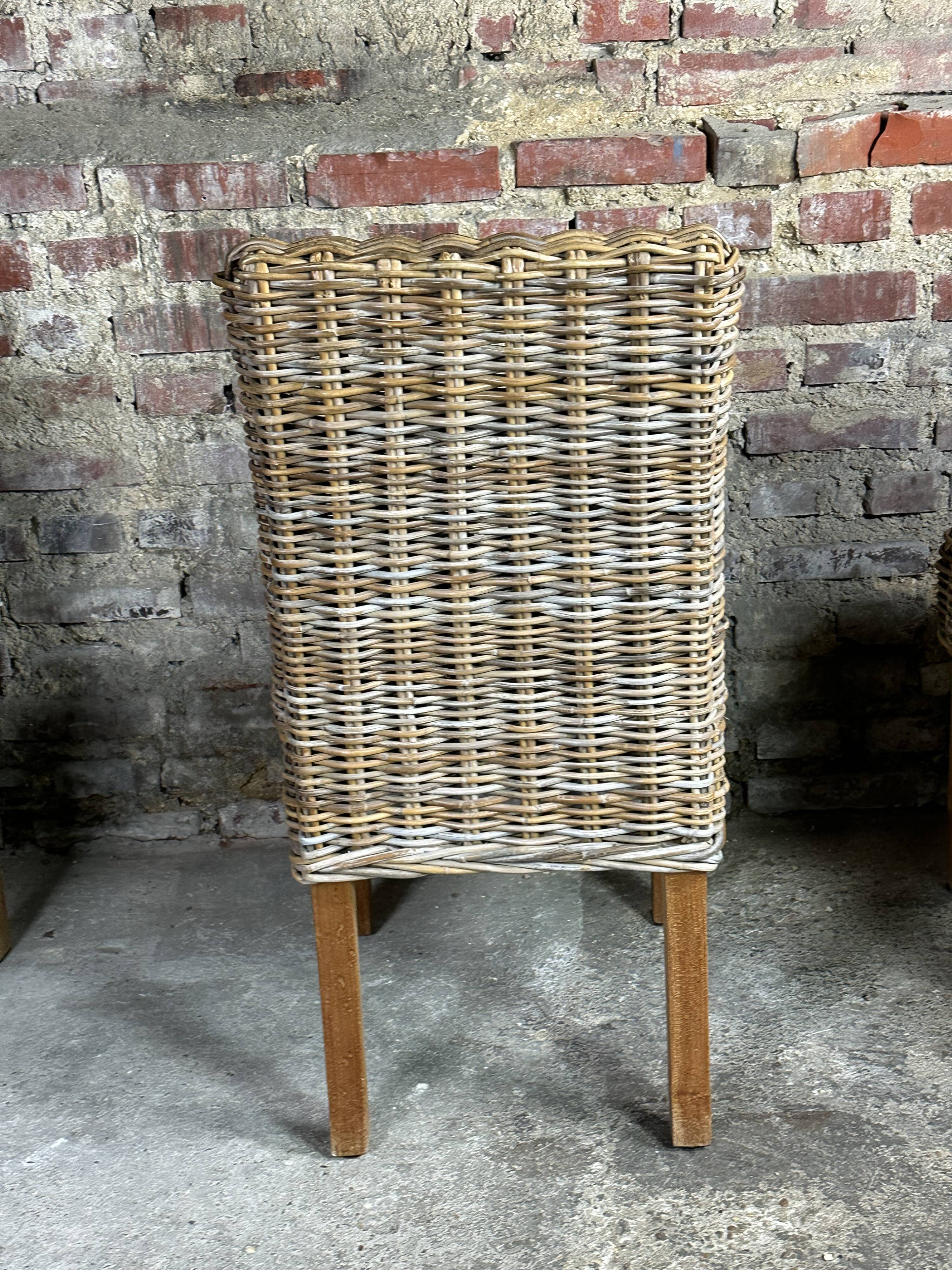 Chairs in wood and woven rattan