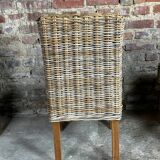 Chairs in wood and woven rattan