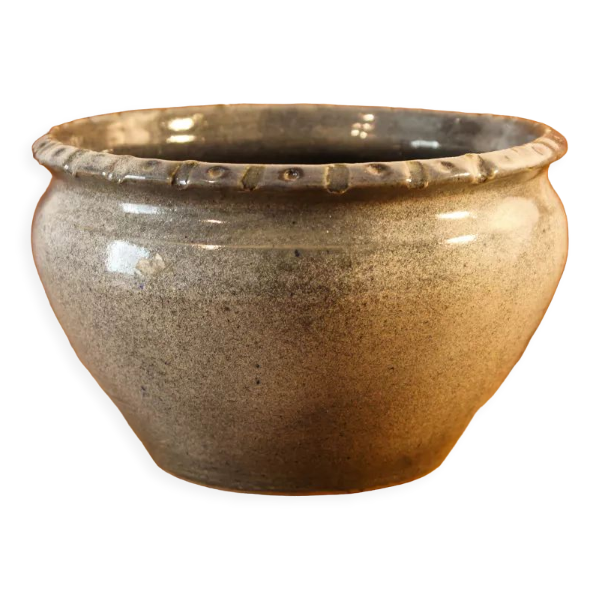 Cache pot in bluish sandstone, signed