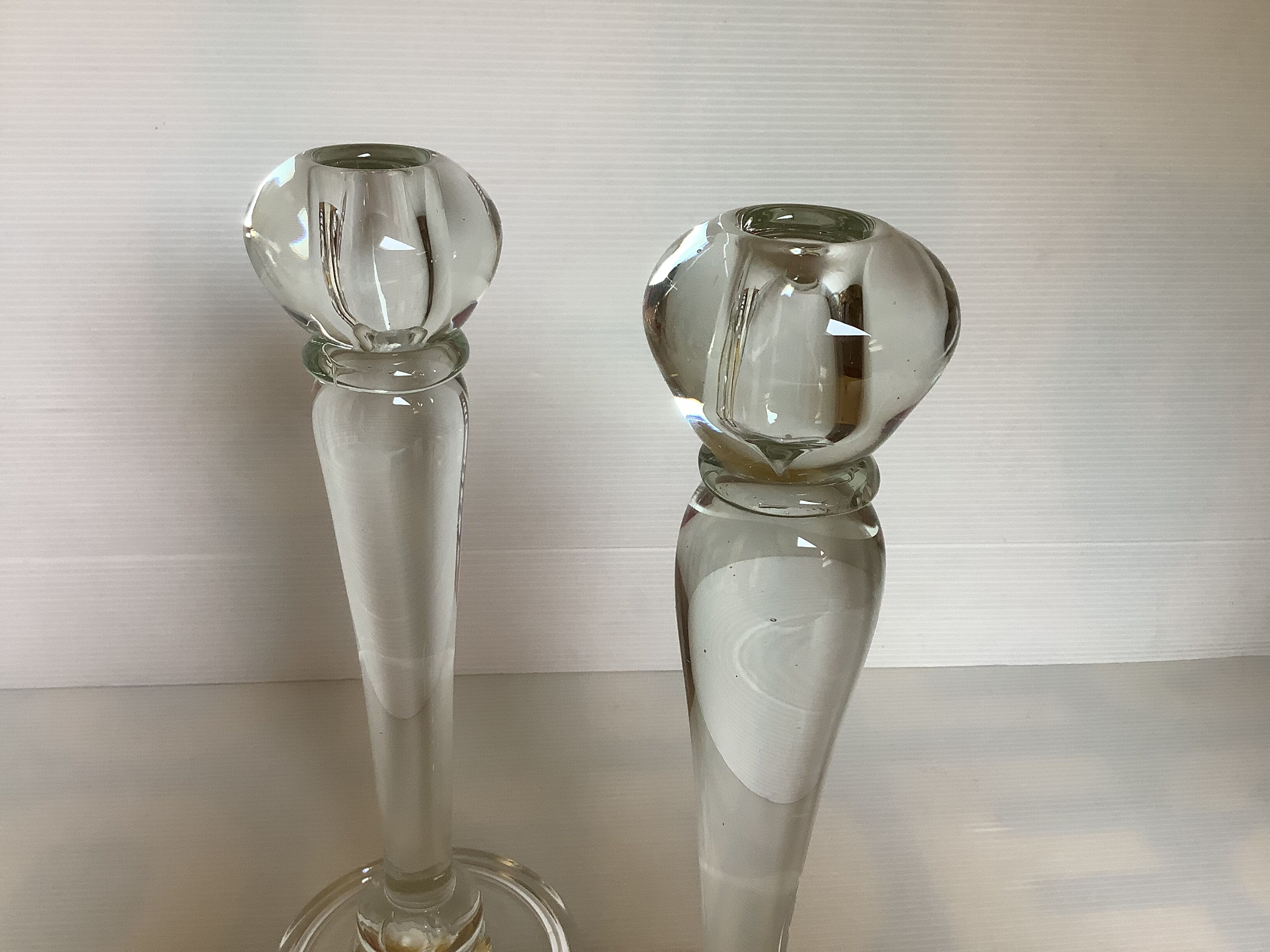 Pair large glass candle holders