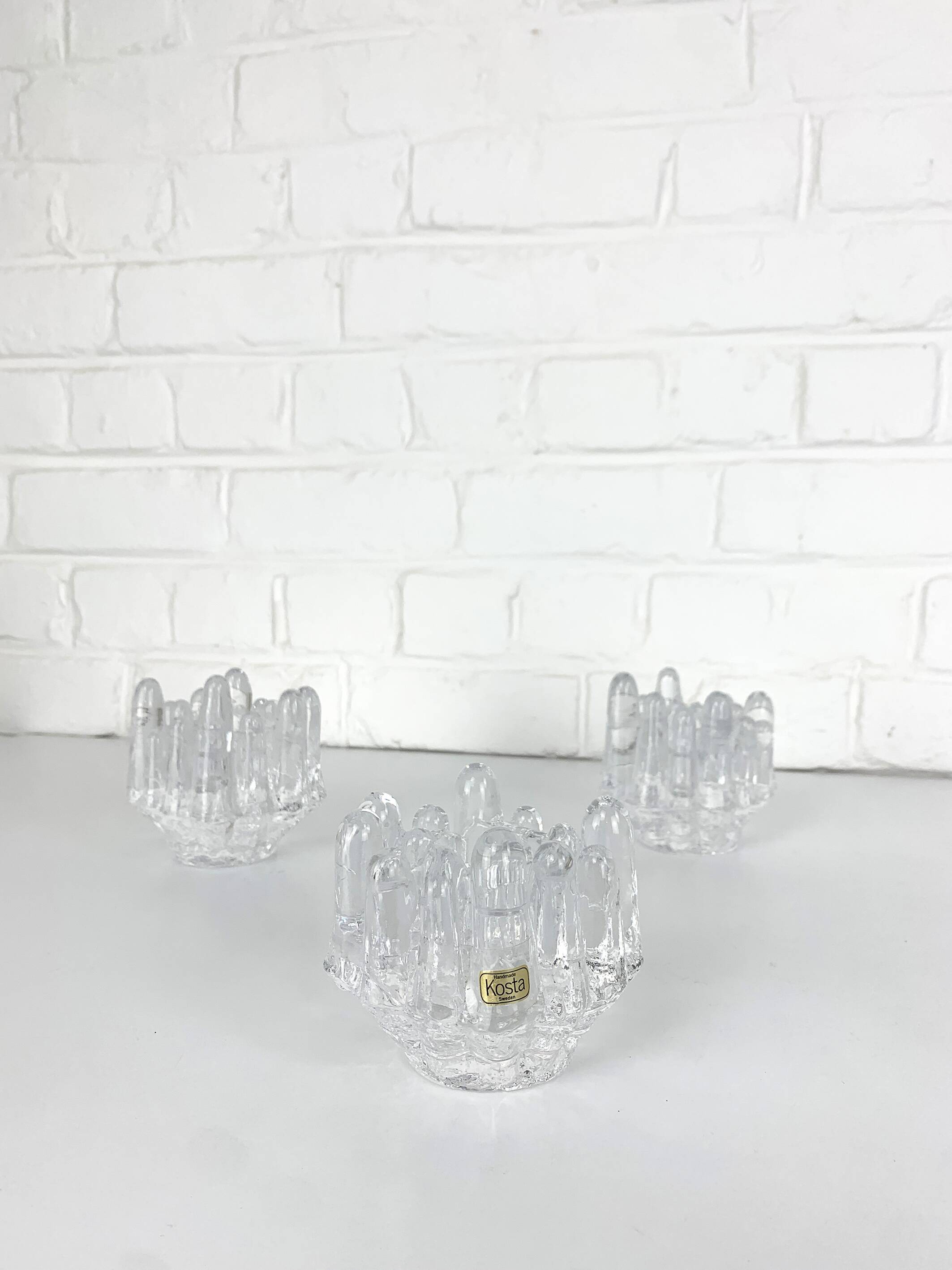 Bougeoirs en verre "tournesol" par Göran Wärff pour Kosta Boda, Suède, années 1970